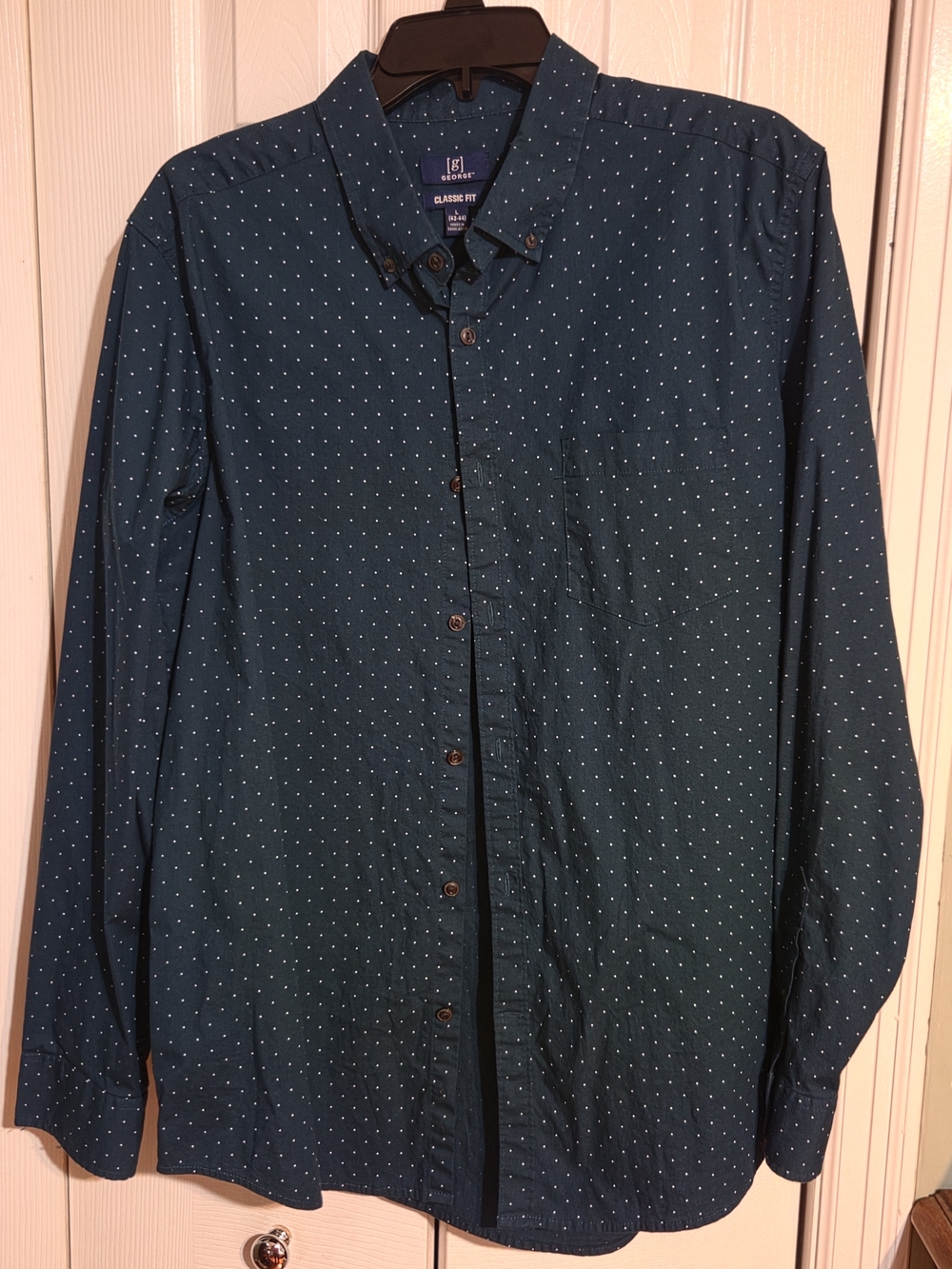 George Men's Size L Shirt Classic Fit Green Blue Gem Slate Dot Long Sleeve